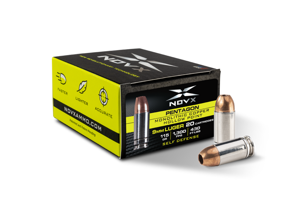 NovX 9mm Luger / Parabellum Pentagon Monolithic Copper Hollow Point 115 Grain 20/Box