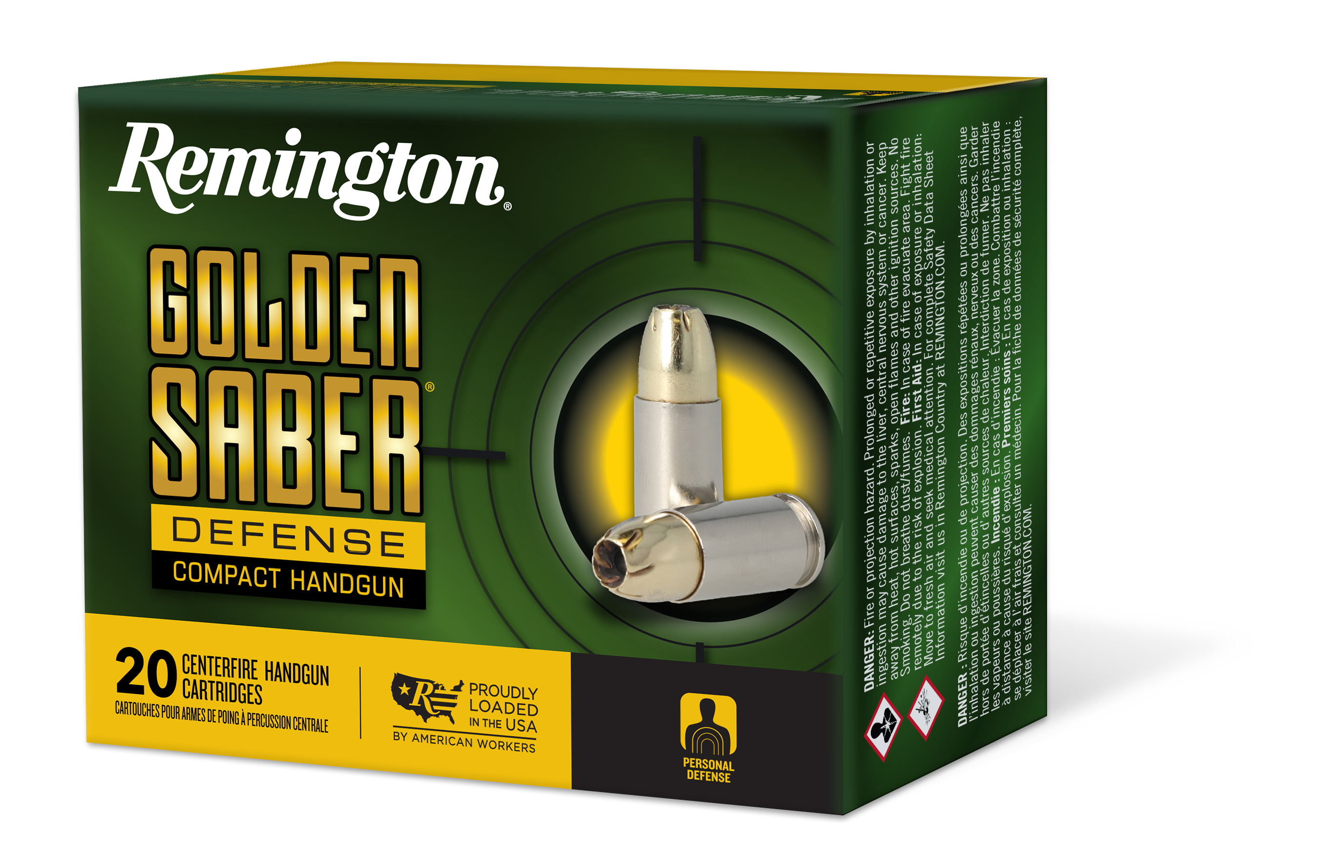Remington .380 ACP/Auto Golden Saber Defense Compact Brass Jacket Hollow Point 102 Grain 20/Box