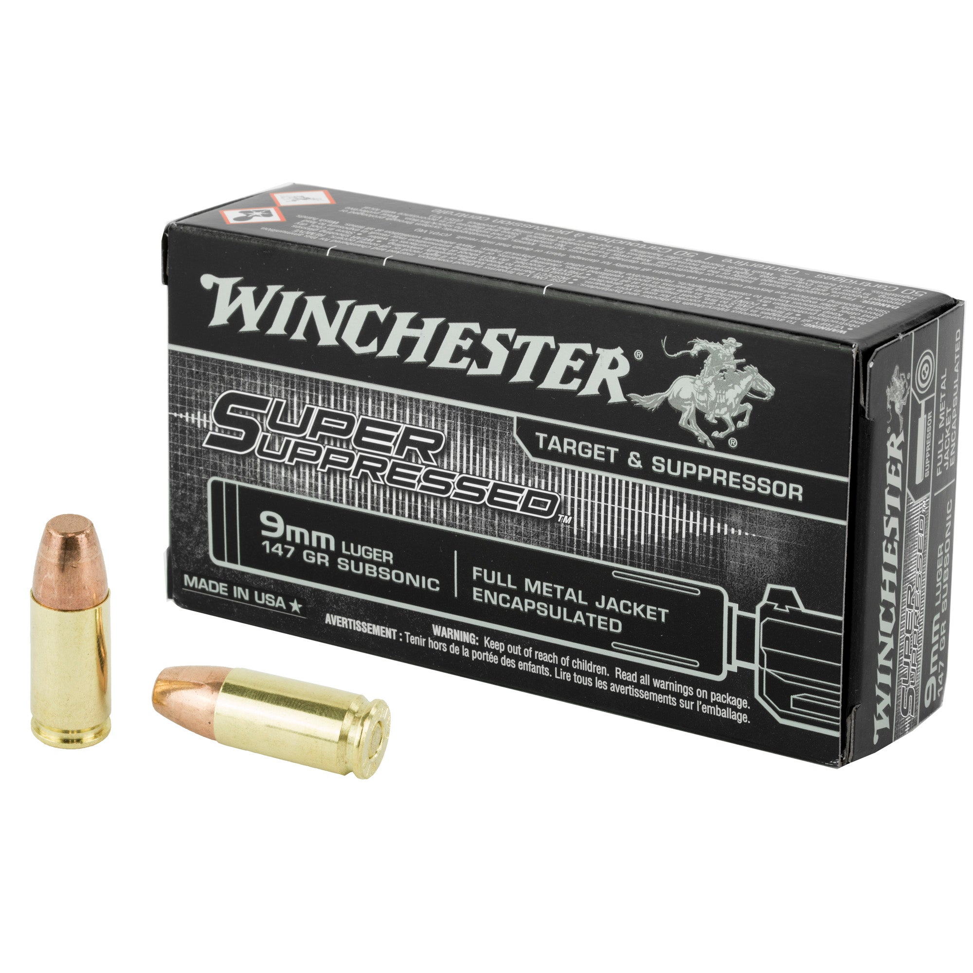 Winchester 9mm Luger / Parabellum Super Suppressed Full Metal Jacket Encapsulated 147 Grain 50/Box