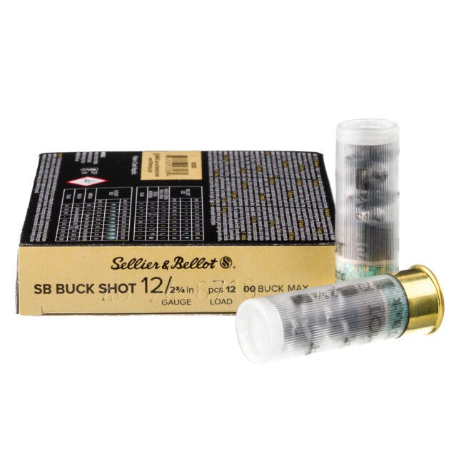 Sellier and Bellot 12 Gauge SB Buck Shot Hunting 12 Pellets 00 Buck 1-1/4 oz 2.75 in 10/Box 1181 FPS