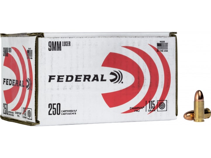 Federal 9mm Luger / Parabellum Champion Training Full Metal Jacket 115 Grain 250/Box