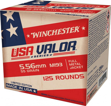 Winchester 5.56x45mm NATO USA Valor M193 Full Metal Jacket 55 Grain 125/Box