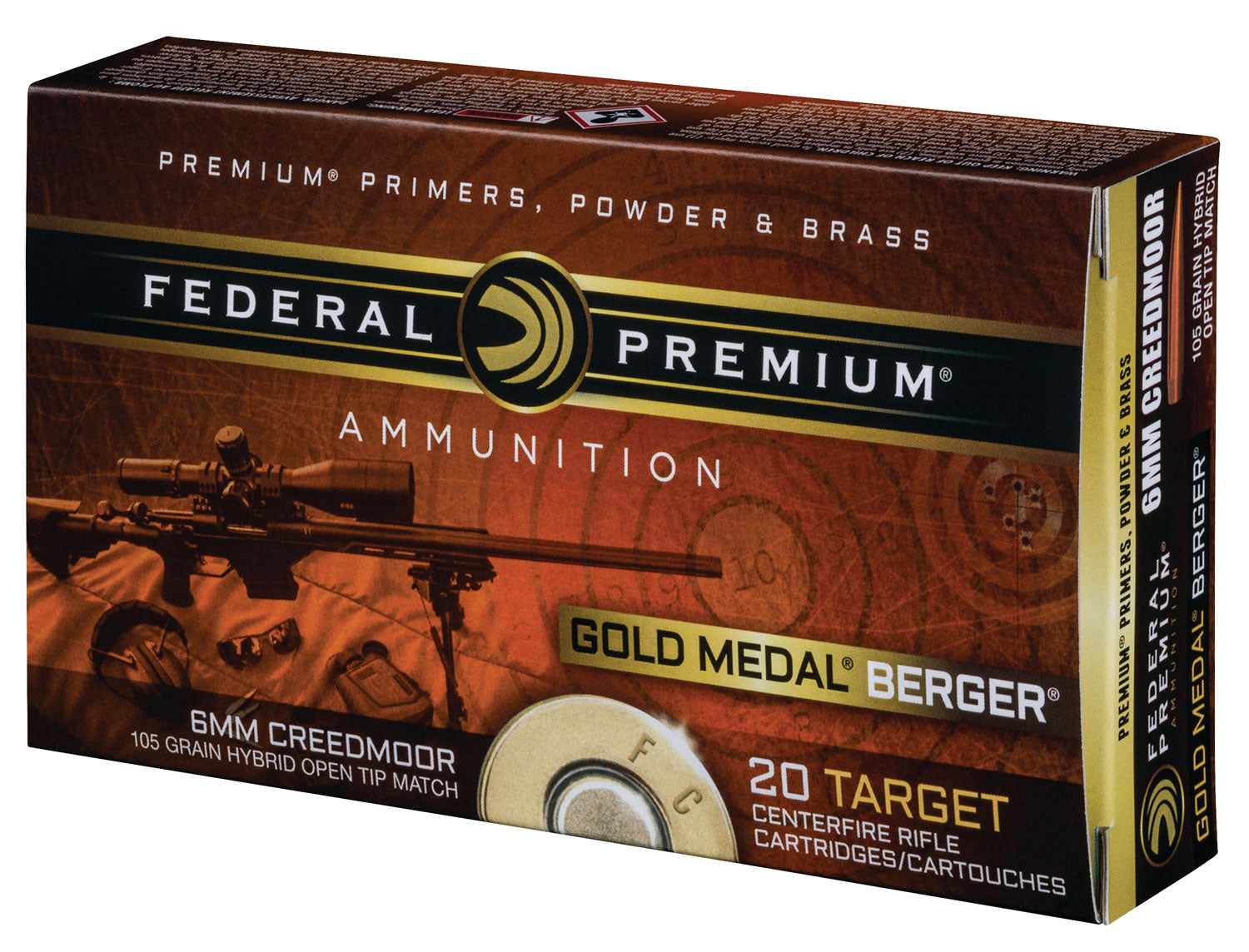 Federal 6mm Creedmoor Premium Gold Medal Berger Hybrid Open Tip Match 105 Grain 20/Box