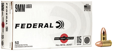 Federal 9mm Luger / Parabellum Range & Target Full Metal Jacket 115 Grain 50/Box