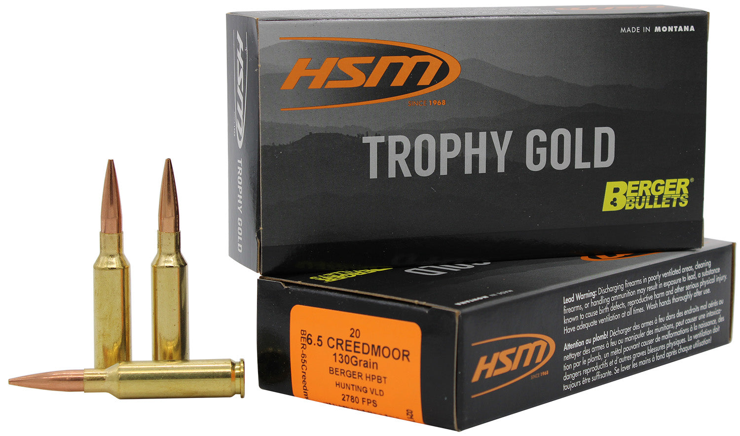 HSM 6.5mm Creedmoor Trophy Gold Berger Hunting VLD Match 130 Grain 20/Box
