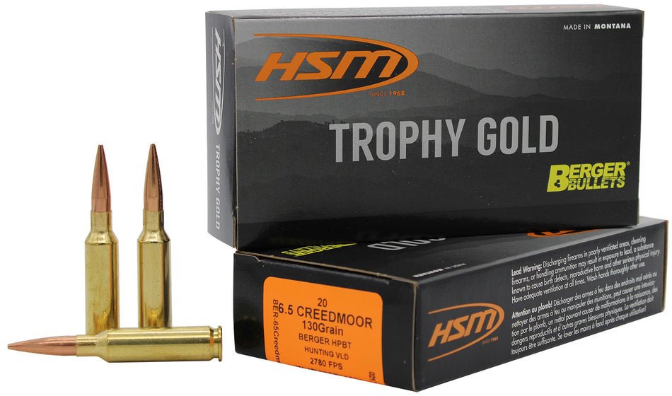 HSM 6.5mm Creedmoor Trophy Gold Berger Hunting VLD Match 130 Grain 20/Box
