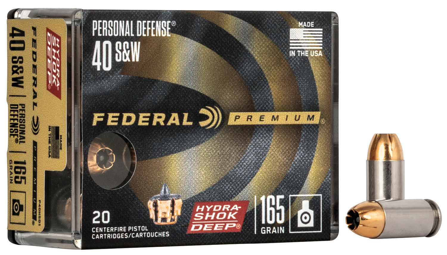 Federal .40 S&W Premium Personal Defense Hydra-Shok Deep Hollow Point 165 Grain 20/Box