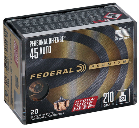 Federal .45 ACP/Auto Premium Personal Defense Hydra-Shok Deep Hollow Point 210 Grain 20/Box