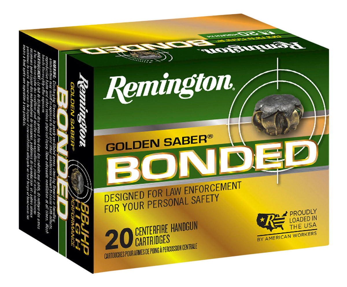 Remington 9mm Luger / Parabellum Golden Saber Bonded +P LE Brass Jacketed Hollow Point 124 Grain 20/Box