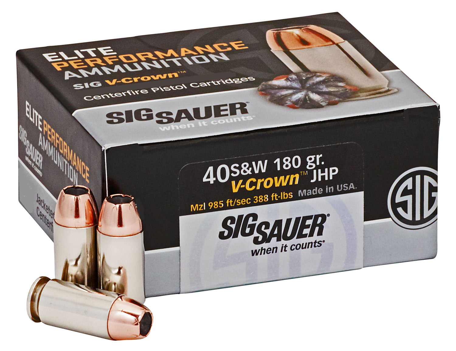 Sig Sauer .40 S&W Elite Performance V Crown Jacketed Hollow Point 180 Grain 50/Box