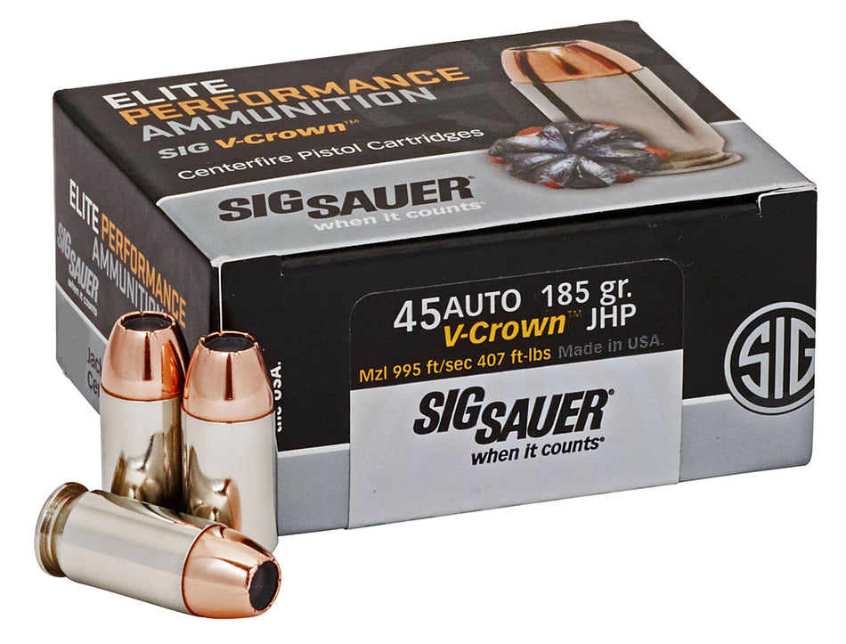 Sig Sauer .45 ACP/Auto Elite Performance V Crown Jacketed Hollow Point 185 Grain 50/Box