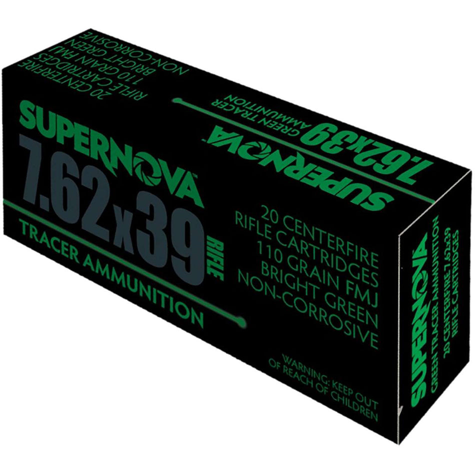 Supernova Tracer Rifle Ammunition 7.62x39 110 gr. FMJ Green Tracer 20 rd.
