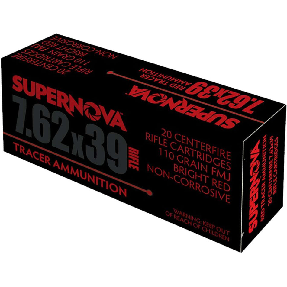 Supernova Tracer Rifle Ammunition 7.62x39 110 gr. FMJ Red Tracer 20 rd.