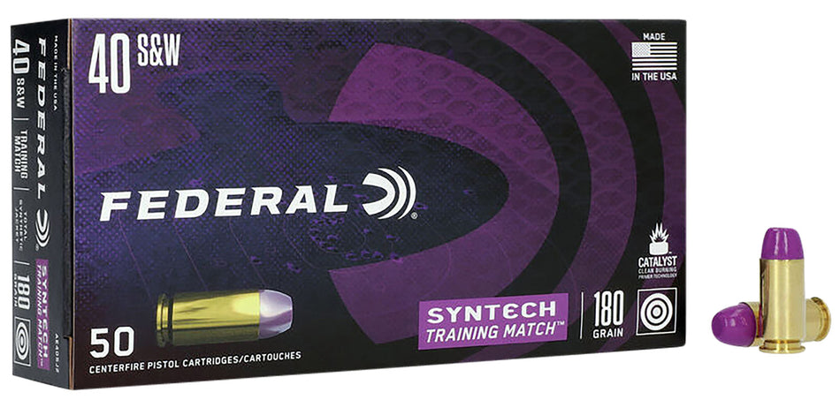 Federal .40 S&W American Eagle Syntech Training Match Total Syntech Jacket Flat Nose 180 Grain 50/Box