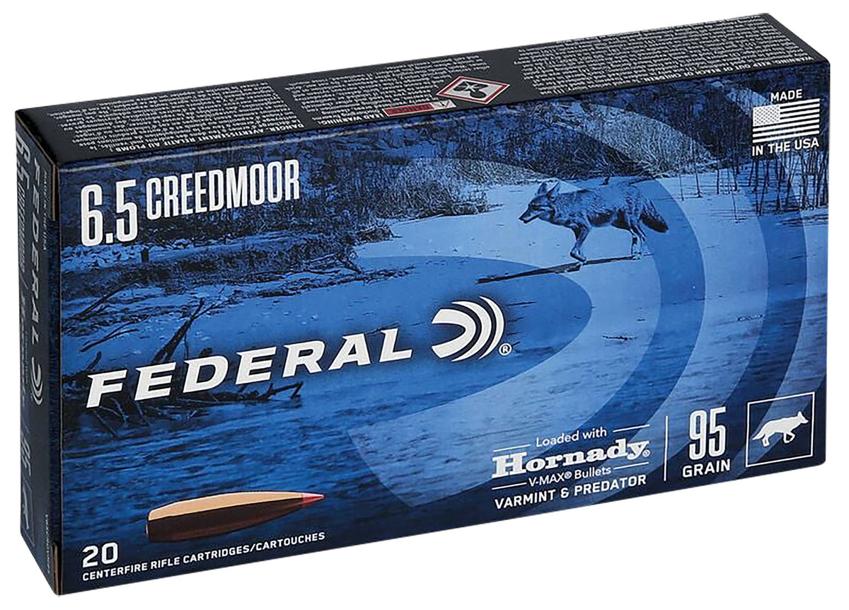 Federal 6.5mm Creedmoor Varmint & Predator Hornady V-Max 95 Grain 20/Box