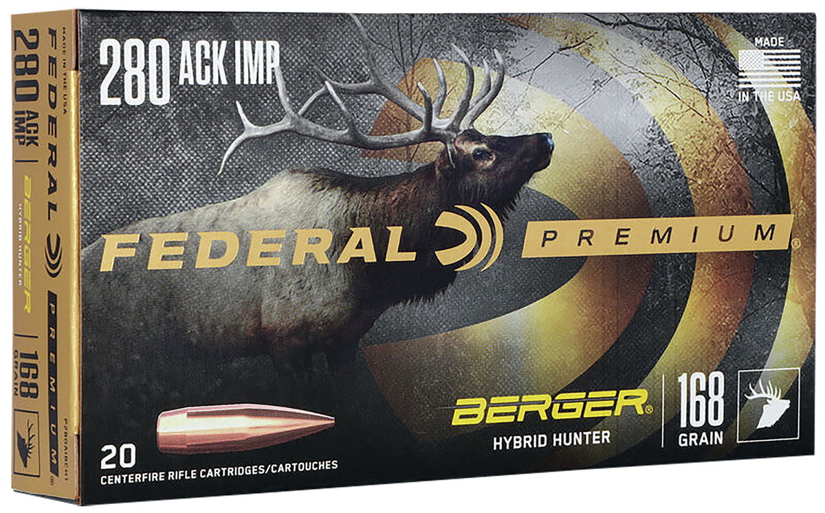 Federal .280 Ackley Premium Berger Hybrid Hunter 168 Grain 20/Box