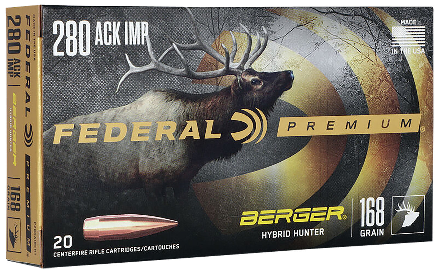 Federal .280 Ackley Premium Berger Hybrid Hunter 168 Grain 20/Box