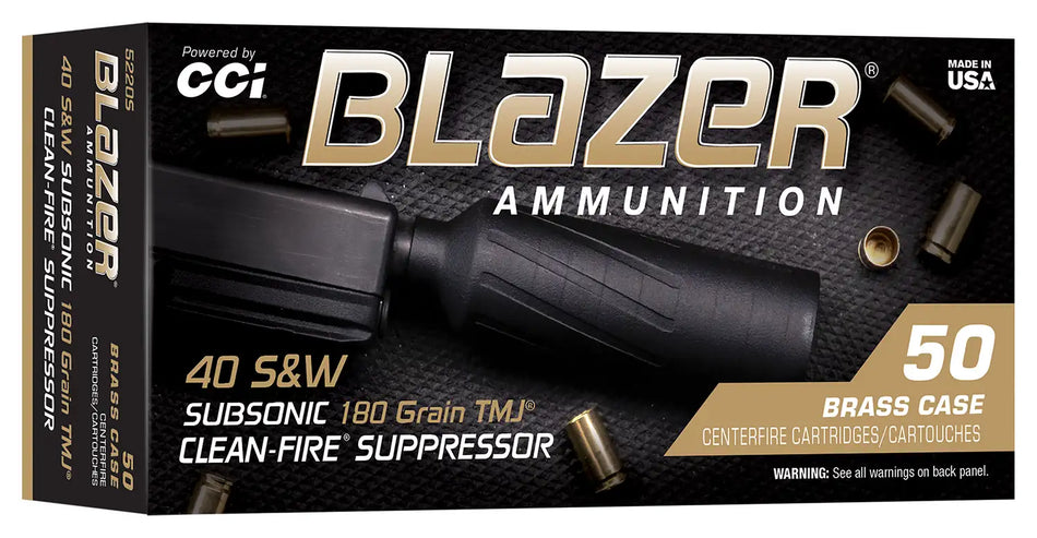 CCI 40 S&W 180GR TMJ BLAZER BRASS CLEAN-FIRE SUPPRESSOR 50RD/BX 10BX/CS