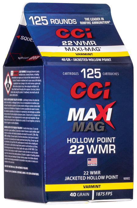 CCI .22 Magnum / WMR Maxi-Mag Jacketed Hollow Point 40 Grain 125/Box
