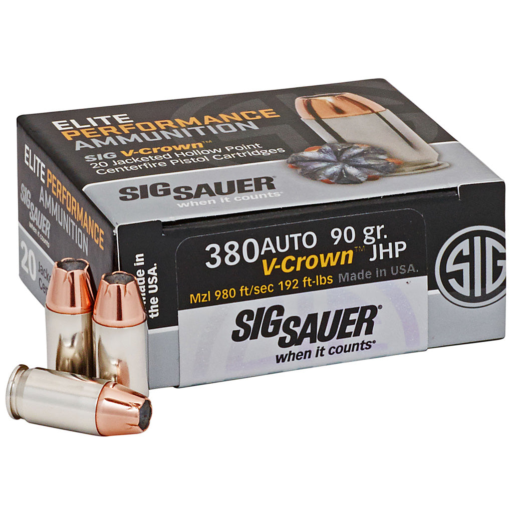 Sig Sauer .380 ACP/Auto Elite Performance V Crown Jacketed Hollow Point 90 Grain 50/Box