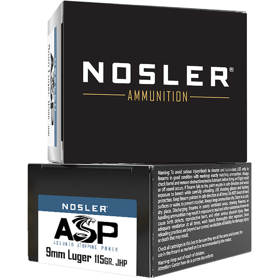 Nosler 9mm Luger / Parabellum Assured Stopping Power Jacketed Hollow Point 115 Grain 20/Box