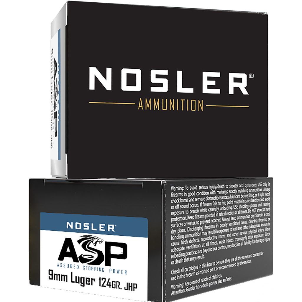 Nosler 9mm Luger / Parabellum Assured Stopping Power Jacketed Hollow Point 124 Grain 20/Box