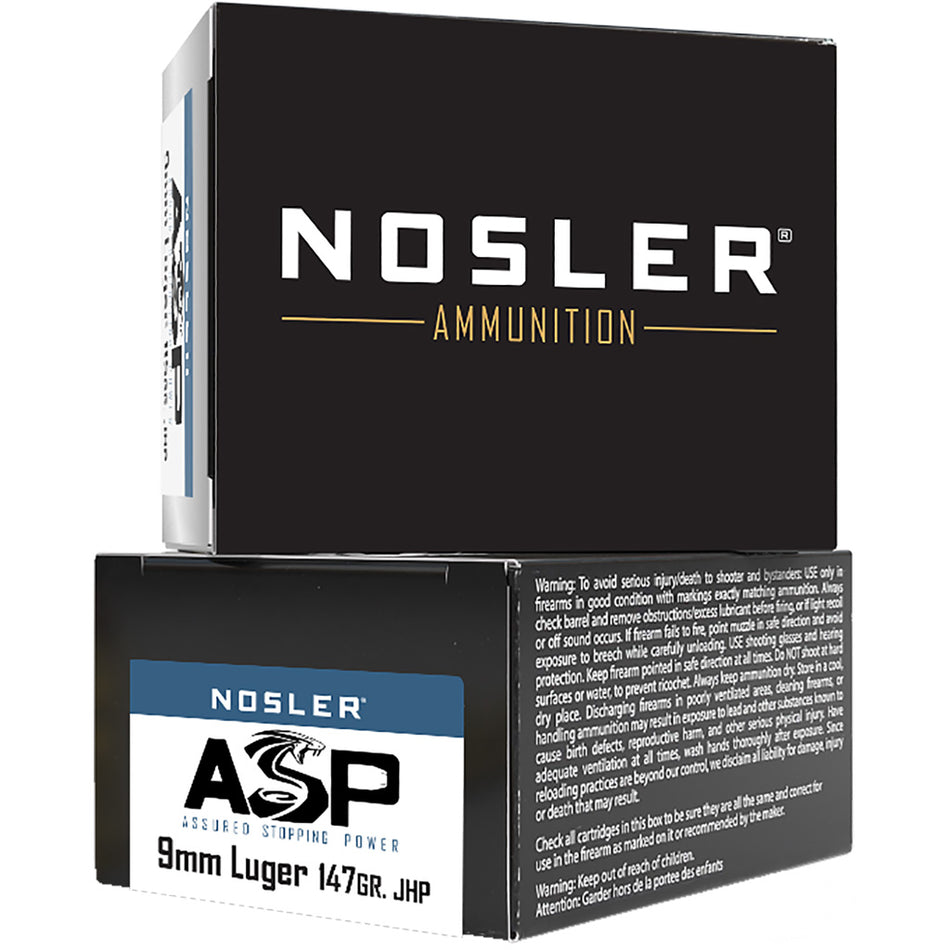 Nosler 9mm Luger / Parabellum Assured Stopping Power Jacketed Hollow Point 147 Grain 20/Box