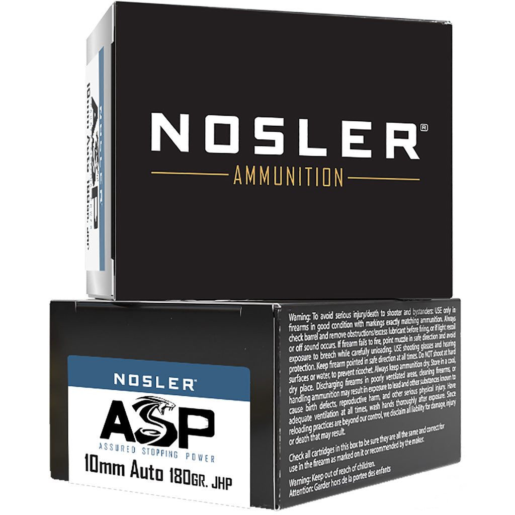 Nosler 10mm Auto Assured Stopping Power Jacketed Hollow Point 180 Grain 20/Box