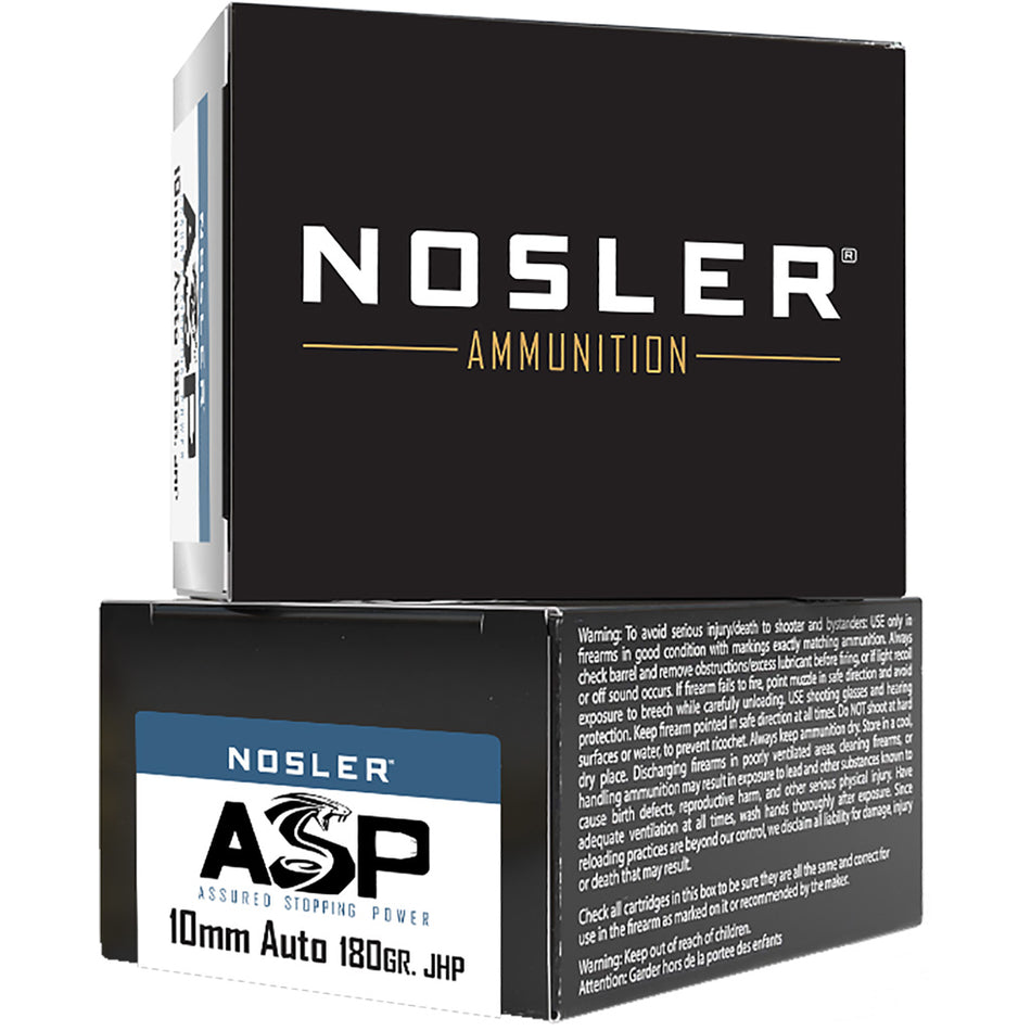 Nosler 10mm Auto Assured Stopping Power Jacketed Hollow Point 180 Grain 20/Box