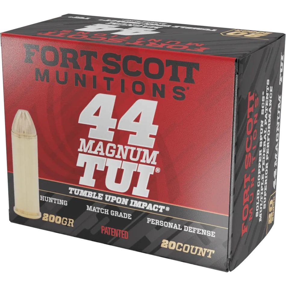 Fort Scott Munitions .44 Magnum Tumble Upon Impact (TUI) Solid Copper Spun 200 Grain 20/Box