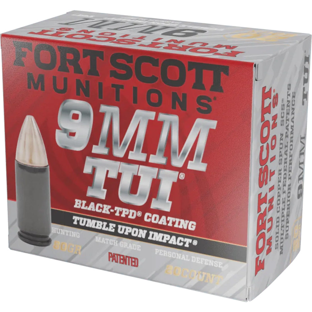 Fort Scott Munitions 9mm Luger / Parabellum Tumble Upon Impact (TUI) TPD Solid Copper Spun 80 Grain 20/Box