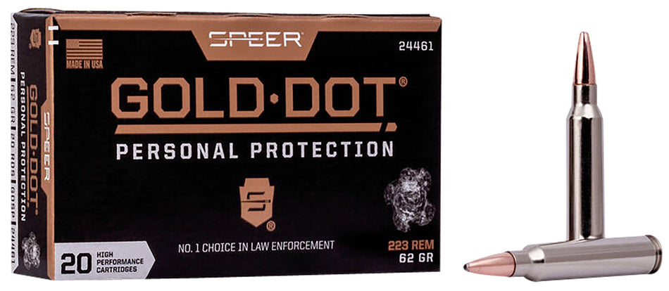 Speer .223 Remington Gold Dot Hollow Point Personal Protection Soft Point 62 Grain 20/Box