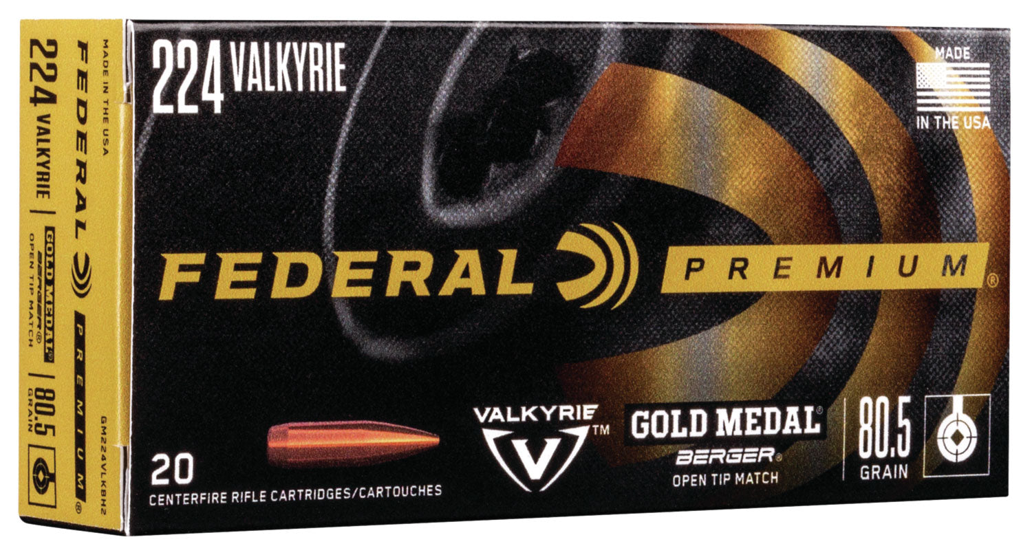 Federal .224 Valkyrie Premium Gold Medal Berger Open Tip Match 80.5 Grain 20/Box