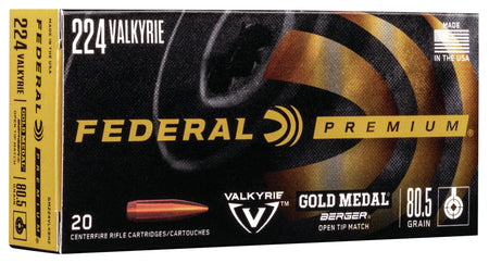 Federal .224 Valkyrie Premium Gold Medal Berger Open Tip Match 80.5 Grain 20/Box
