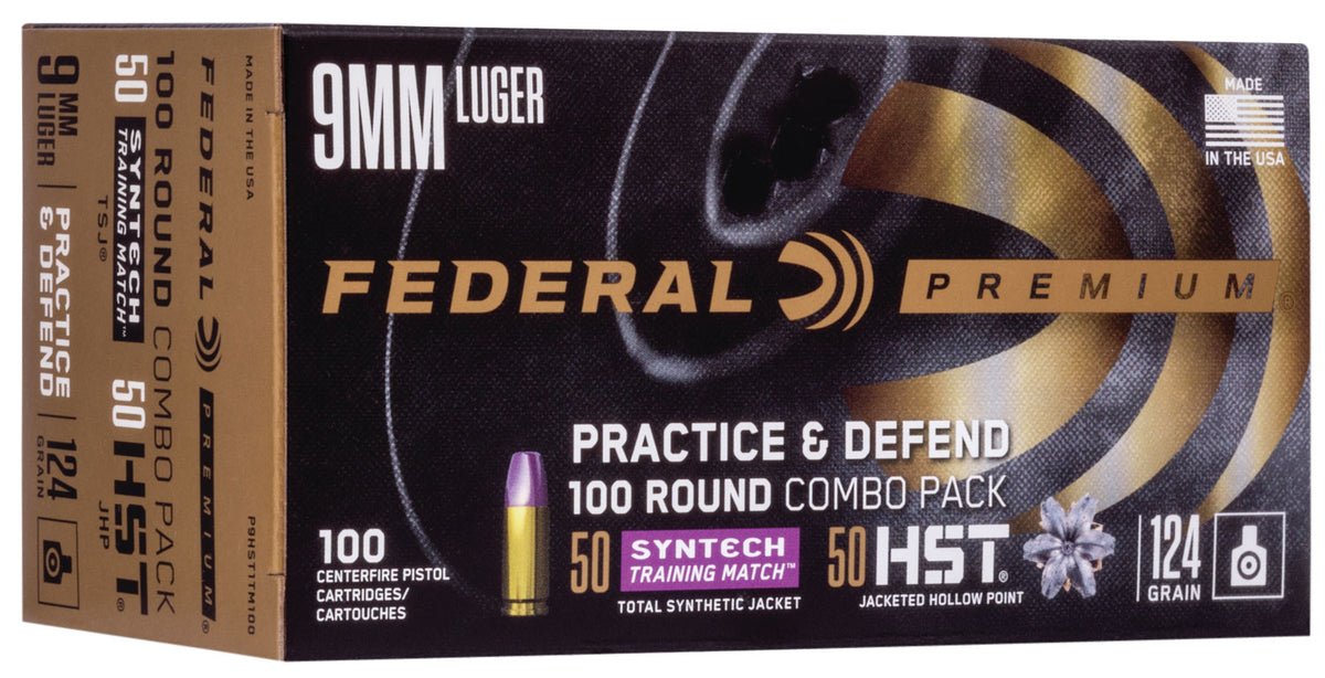 Federal 9mm Luger / Parabellum Premium Practice & Defend Combo Pack Syntech TSJ/HST JHP 124 Grain 100/Box