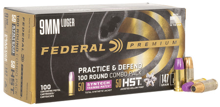 Federal 9mm Luger / Parabellum Premium Practice & Defend Combo Pack Syntech TSJ/HST JHP 147 Grain 100/Box
