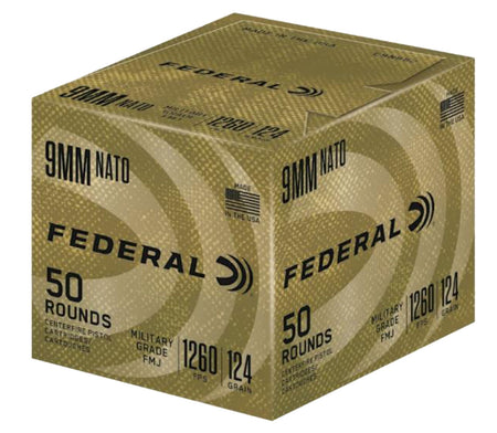 Federal 9mm Luger / Parabellum Military Grade Full Metal Jacket 124 Grain 50/Box