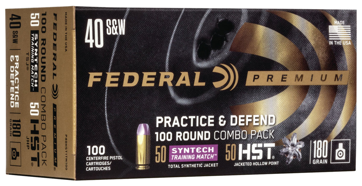 Federal .40 S&W Premium Defense Syntech Practice & Defend HST JHP/Syntech TSJ 180 Grain 100/Box