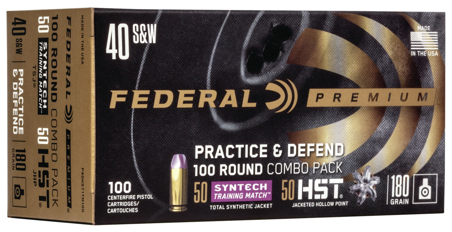 Federal .40 S&W Premium Defense Syntech Practice & Defend HST JHP/Syntech TSJ 180 Grain 100/Box