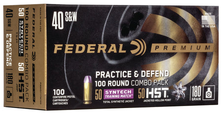 Federal .40 S&W Premium Defense Syntech Practice & Defend HST JHP/Syntech TSJ 180 Grain 100/Box