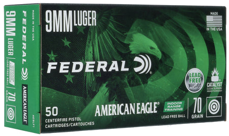 Federal 9mm Luger / Parabellum American Eagle Indoor Range Training Lead-Free Ball 70 Grain 50/Box
