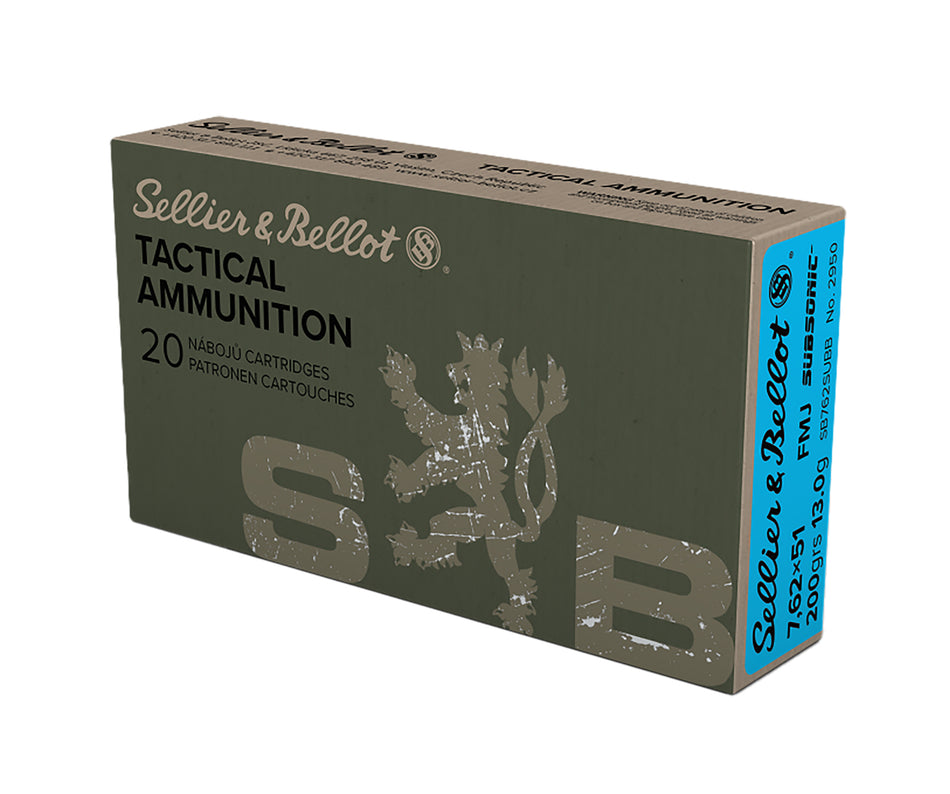 Sellier and Bellot .308 Win / 7.62x51mm Subsonic Full Metal Jacket Subsonic 200 Grain 20/Box