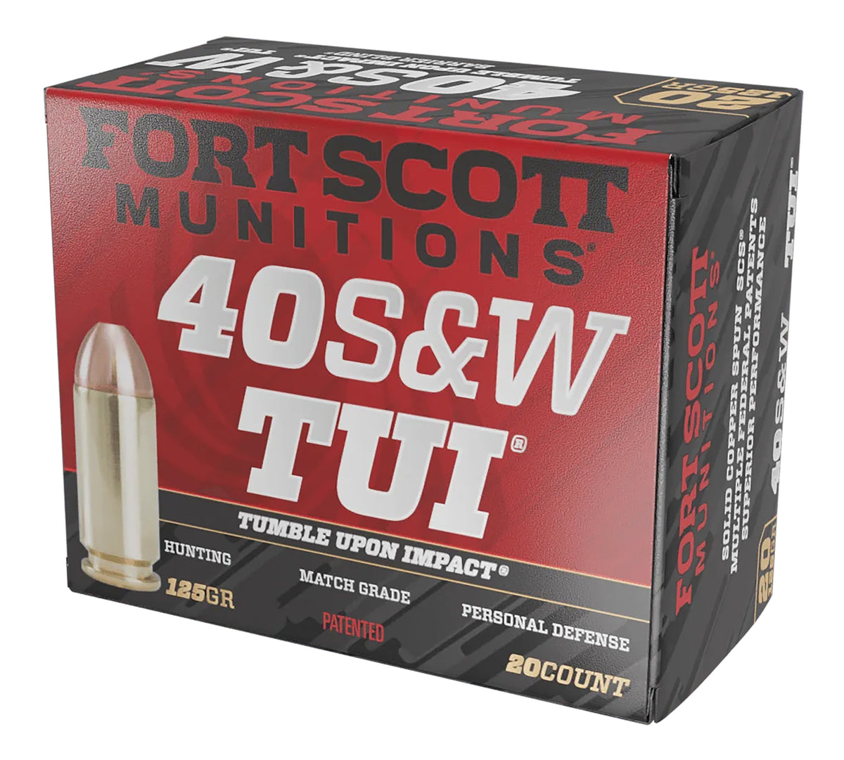 Fort Scott Munitions .40 S&W Tumble Upon Impact (TUI) Solid Copper Spun 125 Grain 20/Box [Item 3393]