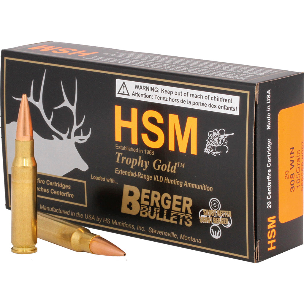HSM .308 Win / 7.62x51mm Trophy Gold Berger Hunting VLD Match 185 Grain 20/Box