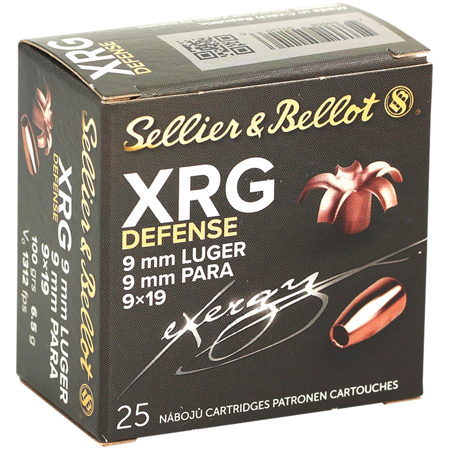 Sellier and Bellot 9mm Luger / Parabellum XRG Defense Solid Copper Hollow Point 100 Grain 25/Box