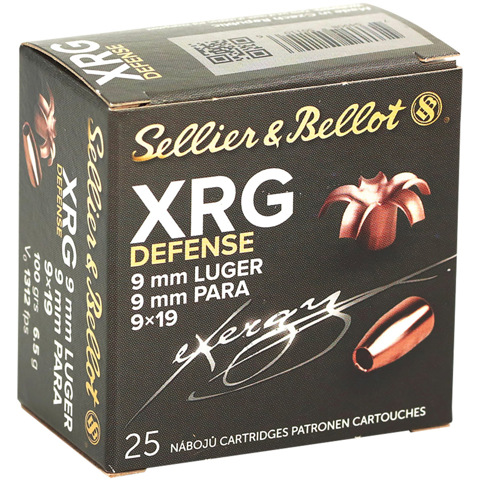 Sellier and Bellot 9mm Luger / Parabellum XRG Defense Solid Copper Hollow Point 100 Grain 25/Box