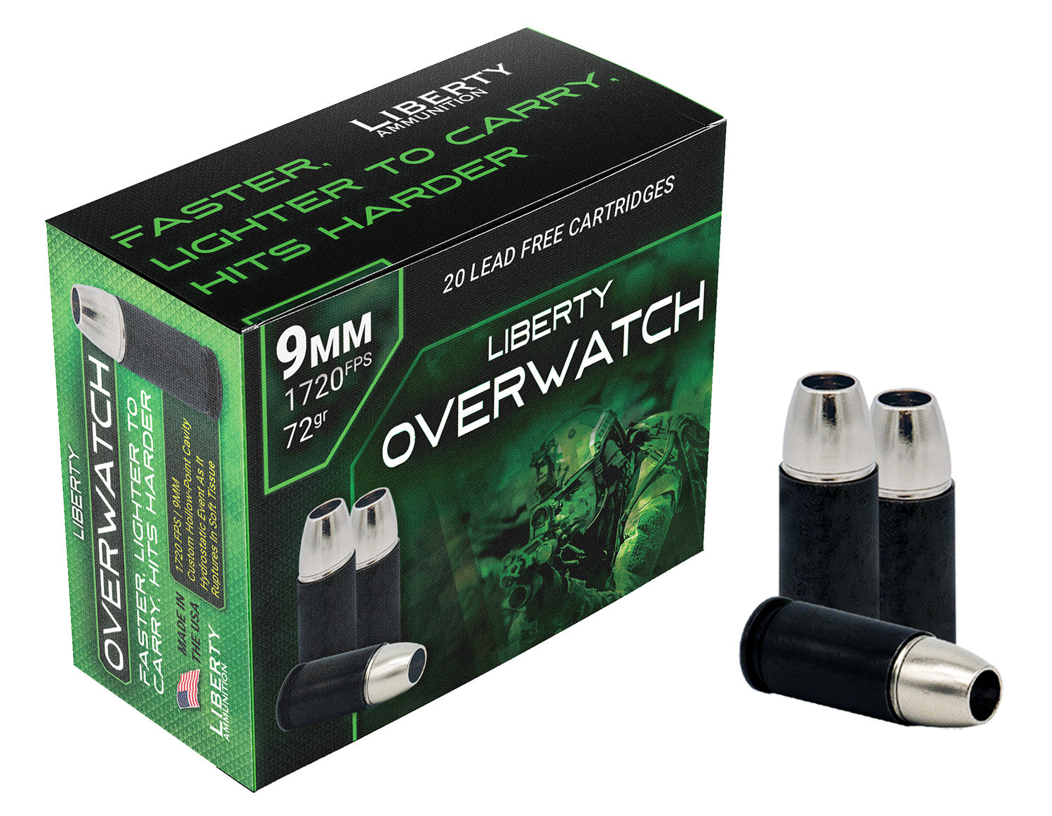 Liberty Ammunition 9mm Luger / Parabellum OverWatch Open Cavity Design 72 Grain 20/Box