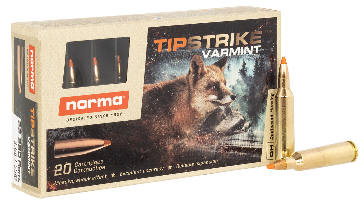 Norma .22-250 Remington Dedicated Hunting Varmint Polymer Tip 55 Grain 20/Box
