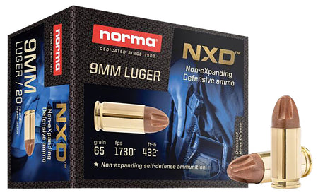 Norma 9mm Luger / Parabellum Self Defense NXD Injection Molded Copper Projectile 65 Grain 20/Box