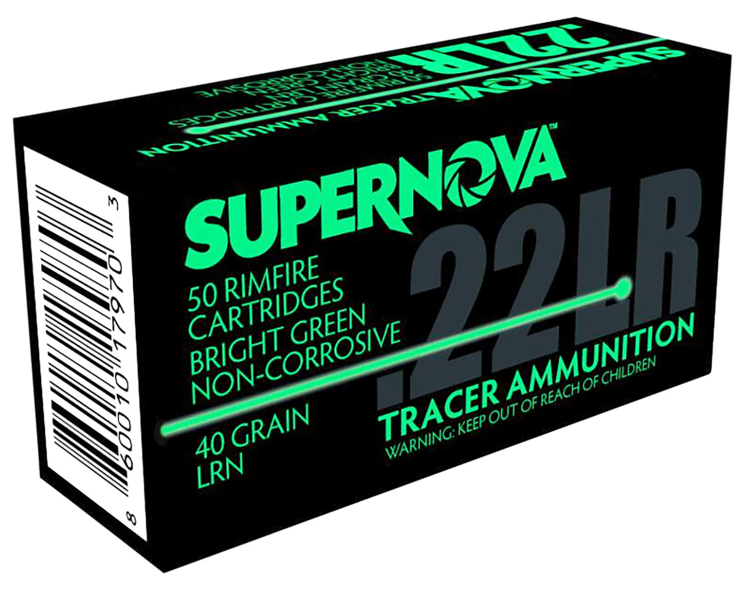Supernova .22 Long Rifle Green Tracer Non-Corrosive Lead Round Nose 40 Grain 50/Box